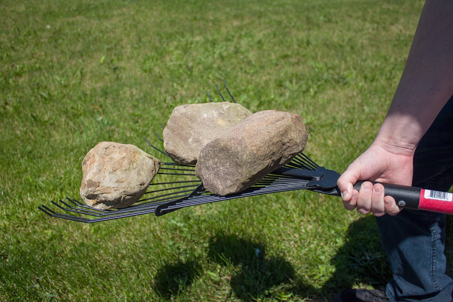 3 Leaf and Thatching Rake with rocks