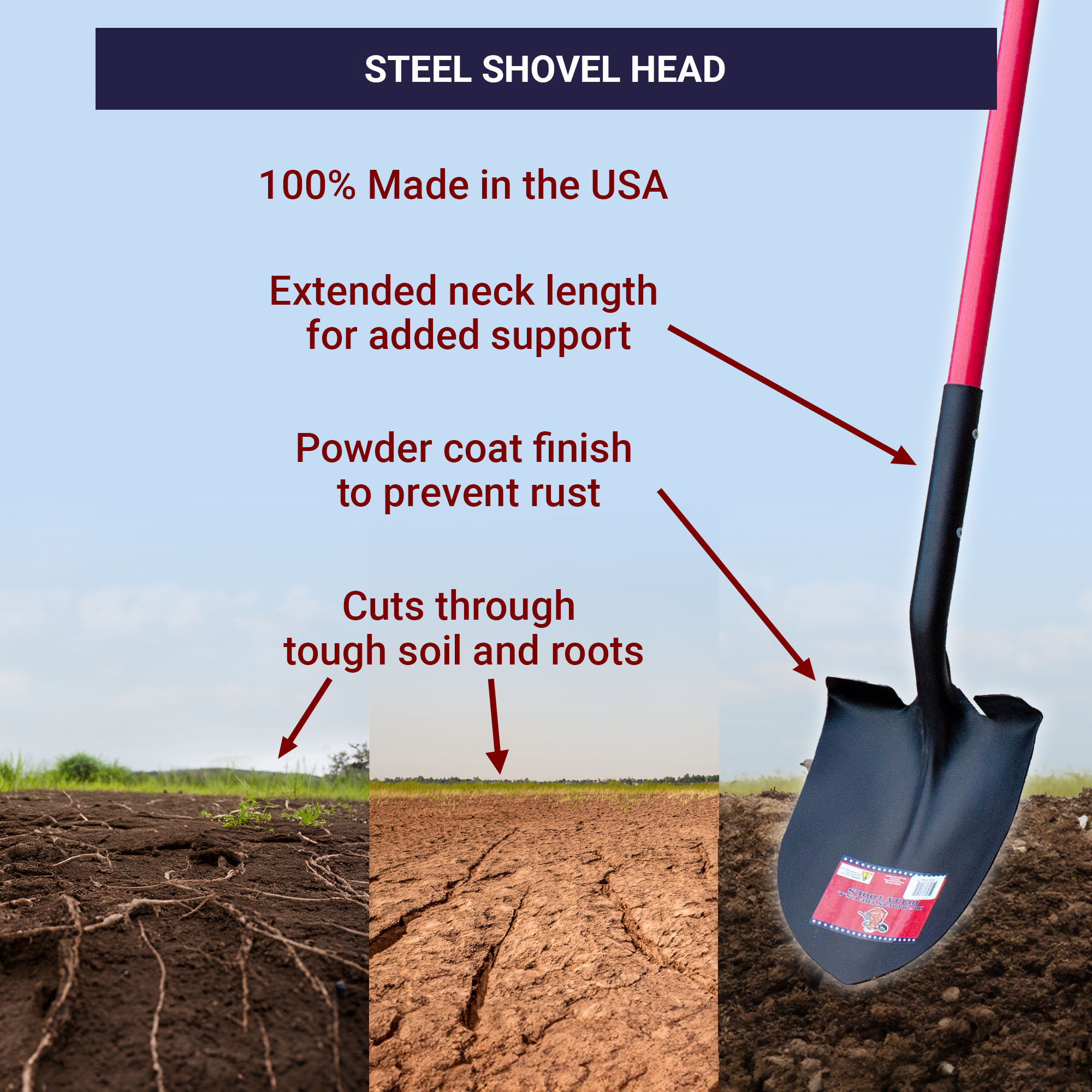 Round Point Shovel - 100% Made in the USA Bully Tools