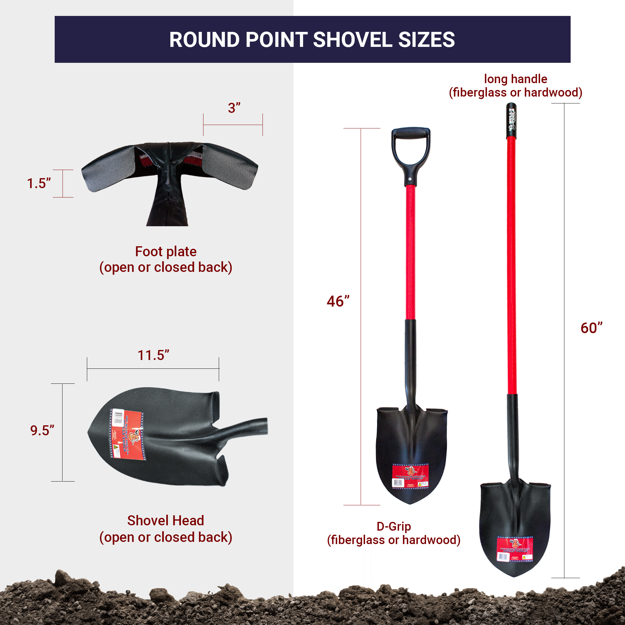 Round Point Shovel - 100% Made in the USA Bully Tools