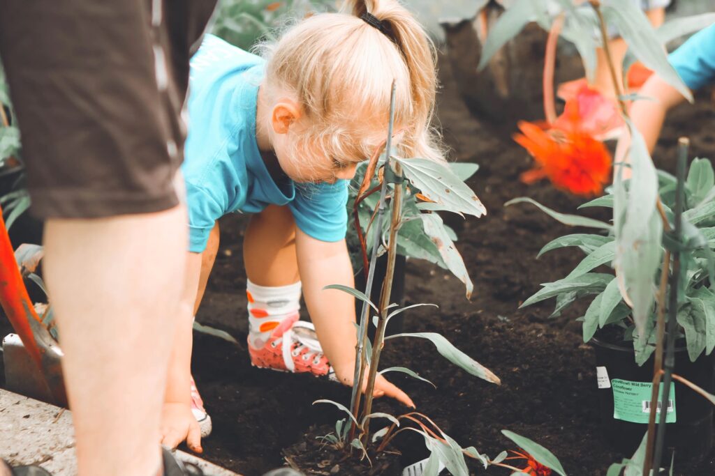 Little kid planting trees