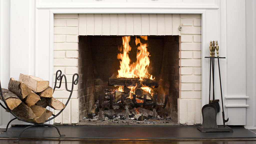 Wood-burning fireplace in home